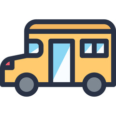 Yellow School Bus Transportation Vehicle With Black Outline And Transparent Background Flat Design Style Icon