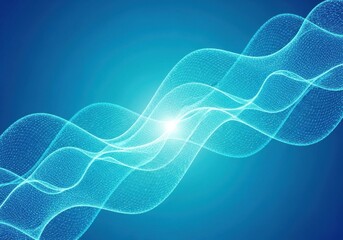 Abstract blue wave background with glowing particles, creating a dynamic and futuristic design for technology and science concepts