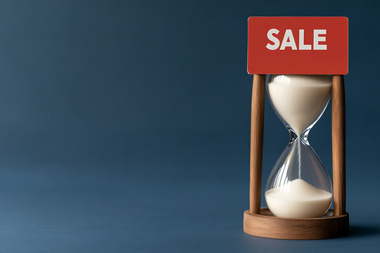 Limited time sale: Act fast! Hourglass and sale sign symbolize urgency. Don't miss out! This is the last chance for exclusive offers.
