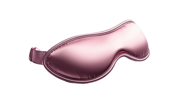 Silky, pink sleep mask with elastic strap isolated on black background