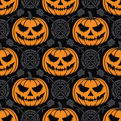 Seamless Halloween Pumpkin Pattern with Gothic Ornaments