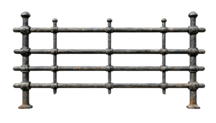 A detailed shot of a metallic, ornamental barrier, with horizontal bars and decorative uprights