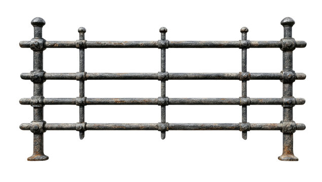 A detailed shot of a metallic, ornamental barrier, with horizontal bars and decorative uprights