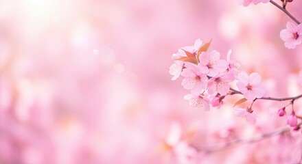 Beautiful Pink Cherry Blossom Branches in Soft Sunlight
