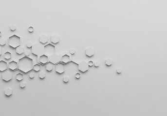 Abstract white background with hexagons of different sizes, creating a modern and minimalist design isolated on white background