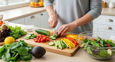 Preparing Fresh Healthy Vegetables for a Delicious Salad Meal