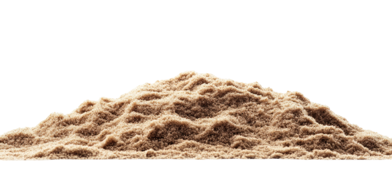 Raised pile of coarse granular tan material against a stark black background