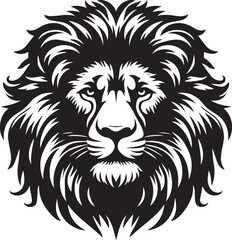 Obraz premium Majestic lion head with intricate mane design for logo, branding, or apparel, exuding power and strength in a bold, monochrome style