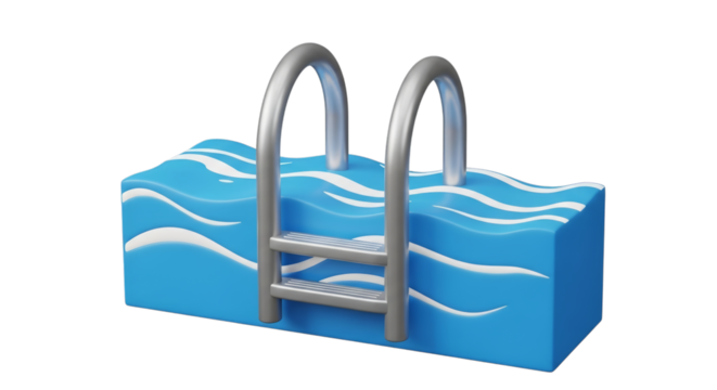 Blue water pool with silver ladder isolated on a transparent background white waves - Powered by Adobe