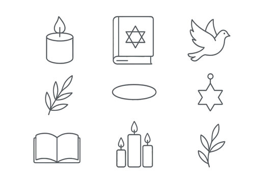 Thin monoline icons representing Yom Kippur symbols