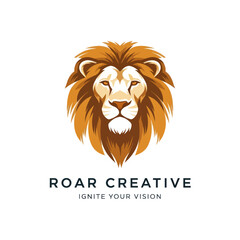 Majestic Lion Head Roar Creative Logo Design with Golden Mane.