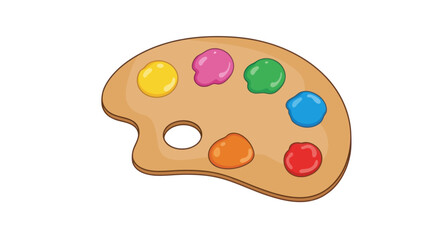 Wooden artist paint palette with colorful paints isolated.