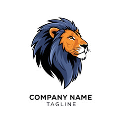 Majestic Lion Head Logo with Blue Mane and Intense Gaze.