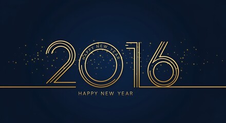 Happy new year 2016 elegant gold text and particles on a dark blue background