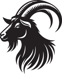 Fototapeta premium Powerful goat head silhouette with majestic horns, perfect for logos, branding, and designs with a bold, natural, or rustic aesthetic