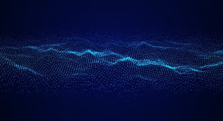 Dynamic blue particle wave flowing across a dark background, representing data streams, sound waves, or abstract motion