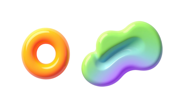 Two vibrant gradient blob designs isolated on transparent background