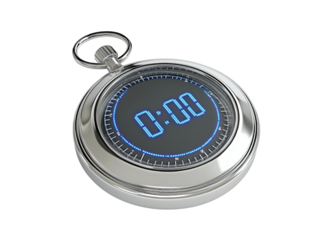 Digital Pocket Watch with Blue Display isolated on a transparent background