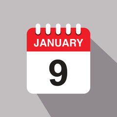9 january calendar date icon. vector illustration with shadow design.