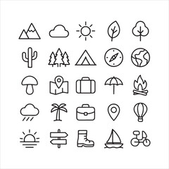 Travel and vacation thin line icon collection. Vector illustration.