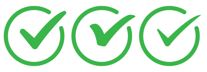 check box icon with correct, accept checkmark icons green tick box, check list circle frame. Goal achieved, Task completed, Approved tick icon.
