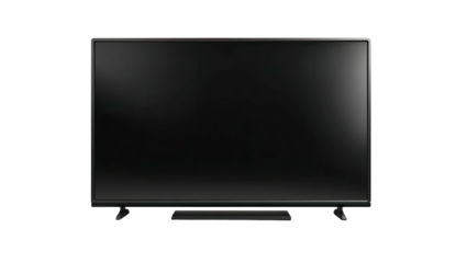 A flat-screen display set against a black background. It has a thin bezel and two legs