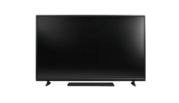 A flat-screen display set against a black background. It has a thin bezel and two legs