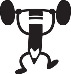 Cartoon pencil character lifting weights silhouette isolated on white background