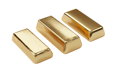 Three shiny, solid gold bullion bars arranged on a solid black background