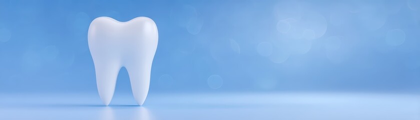 Glossy White Tooth on Soft Blue Background Representing Dental Health and Oral Hygiene for Health-Focused Creative Projects