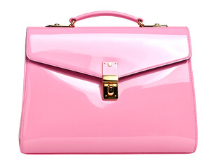  Stylish Glossy Pink Handbag with Sturdy Handles and Gold Hardware transparent background.