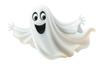 Friendly ghost hovers with welcoming open arms