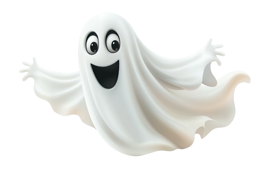 Friendly ghost hovers with welcoming open arms