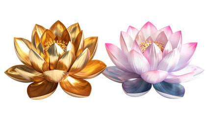 Fototapeta premium Artistic Lotus Flower Design Bundle – Two Stylized Floral Variations Isolated on Transparent Background
