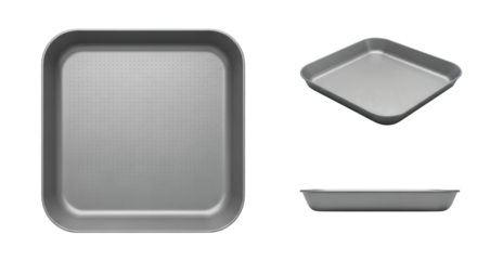 Set of baking trays in different views isolated on transparent background