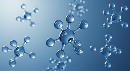 Abstract 3d rendering of molecular structures with a blue gradient background, science and chemistry concept