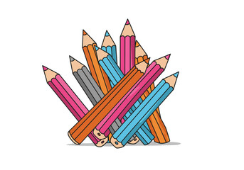 Fototapeta premium Colorful Cartoon Pencils Stacked Together in a Pile.