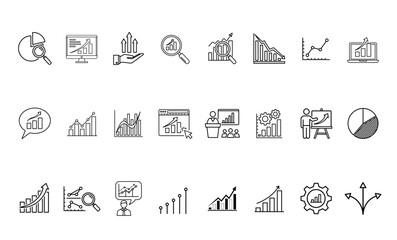Graph Outline Icon Set | Analytics, Chart, Data, Statistics, Report, Business, Growth, Finance Vector Icons