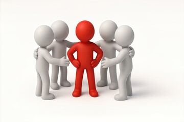 Group of Gray Figures Surrounding a Single Red Figure in a Minimalist Style Representation