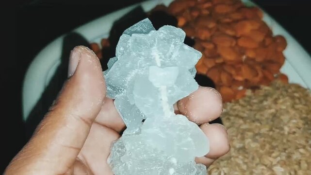 Close Up Focus on Dhage Wali Mishri Traditional Thread Sugar Crystals