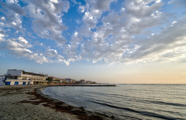 Paralia, Katerini, Greece, 14.08.2025: Sunrise over the sea in Paralia, Katerini, Greece.
