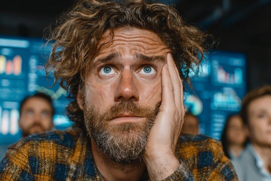 charts with glitch effect, shocked faces. Generative AI