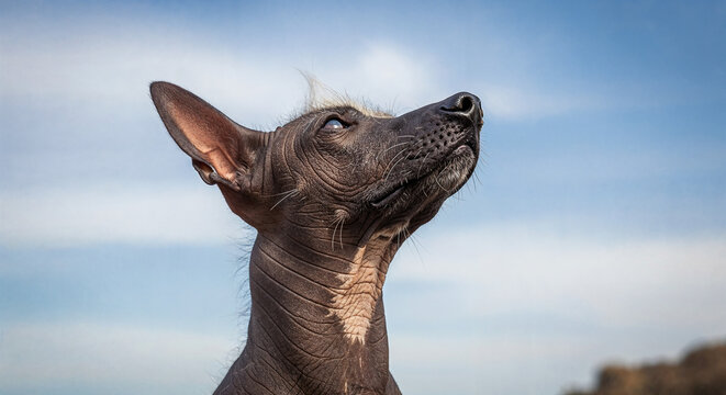 Perro Viringo peruano mirando al cielo