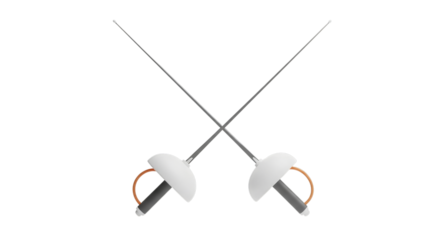 Crossed Fencing Swords with White Guards isolated on a transparent background sport weapon