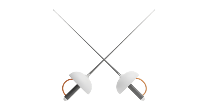 Crossed Fencing Swords with White Guards isolated on a transparent background sport weapon