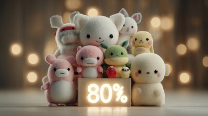 Cute Plush Toys Collection with Warm Background and Soft Lighting for Holiday or Gift Promotion