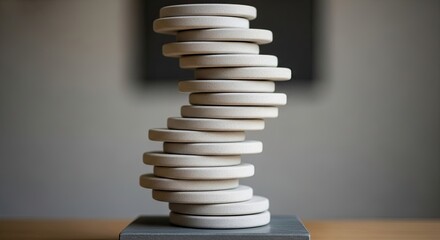 A Staircase of Small Ceramic Disks in an Abstract Sculpture