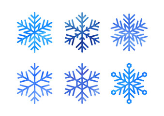 水彩テクスチャのある青色の雪の結晶のセット素材