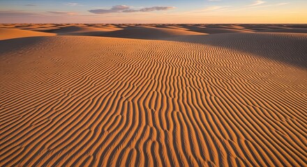 Vast Desert Landscape with Rippled Sand Dunes Under a Bright Sky