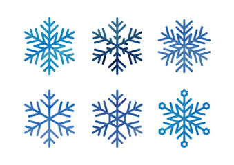 水彩テクスチャのある青色の雪の結晶のセット素材